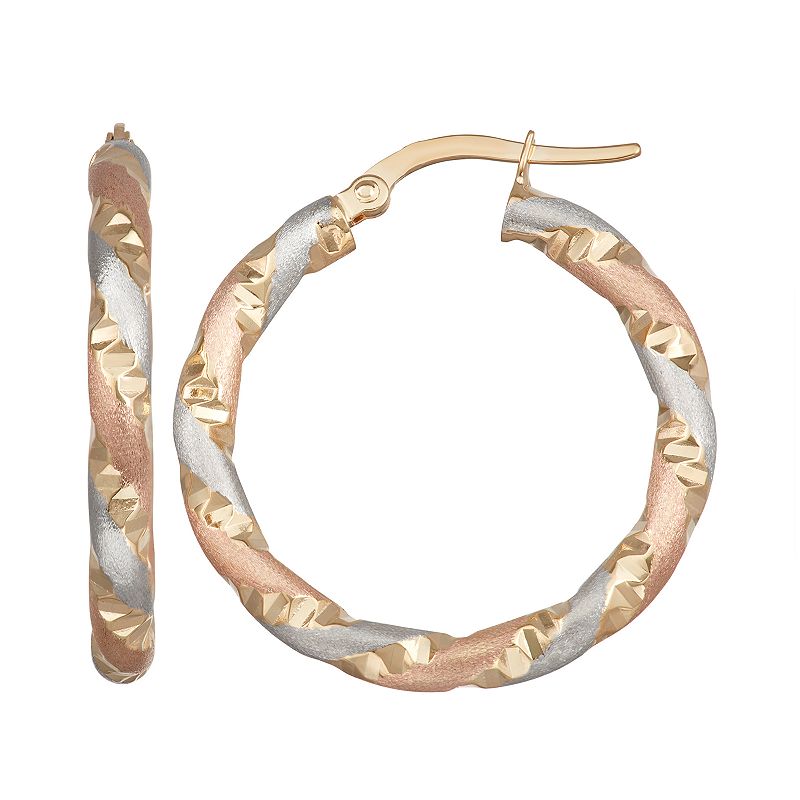 Forever 14K Gold Tri-Tone Hoop Earrings, Womens, Yellow