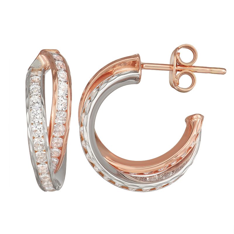 Forever 14K Gold Cubic Zirconia Hoop Earrings, Womens