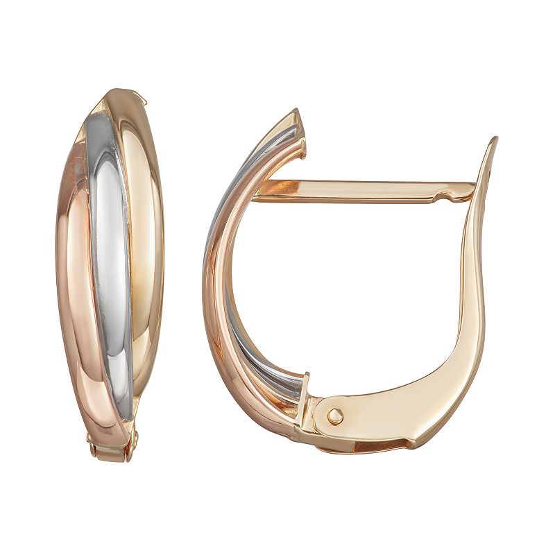 Forever 14K Gold Tri-Tone Oval Hoop Earrings, Womens