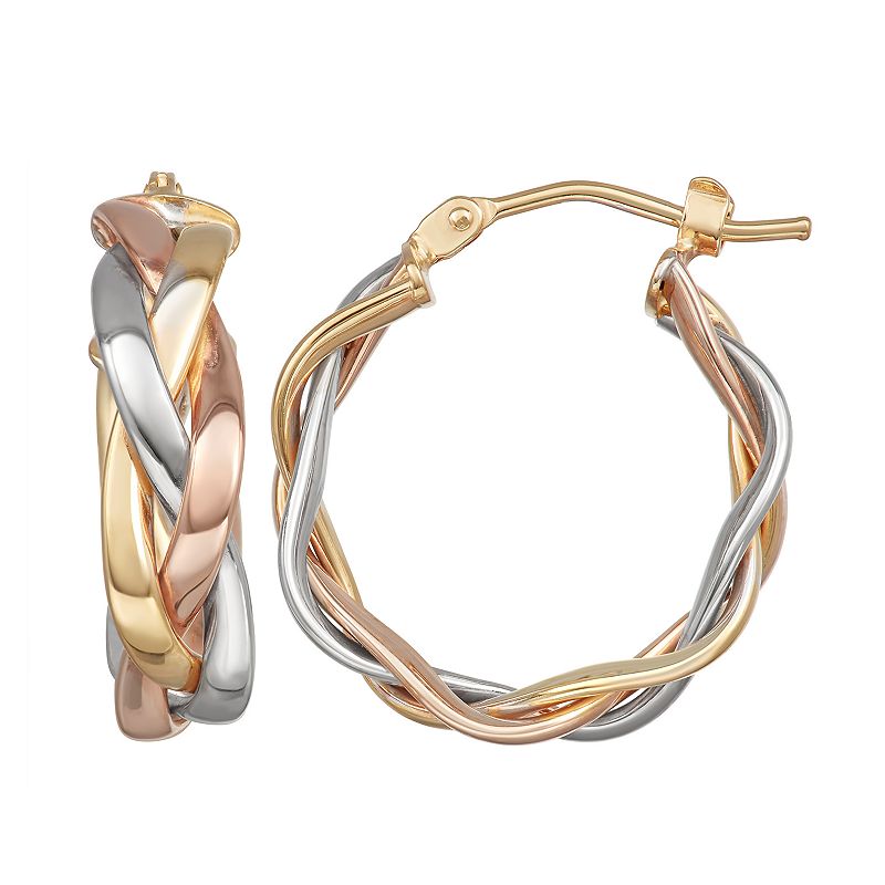 Forever 14K Gold Tri-Tone Braided Hoop Earrings, Womens