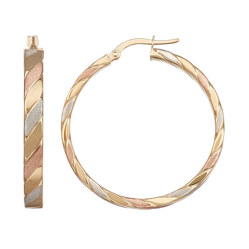 Forever 14K Gold Tri-Tone Hoop Earrings, Womens, Multicolor