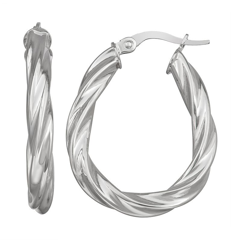 Forever 14K White Gold Twisted Oval Hoop Earrings, Womens
