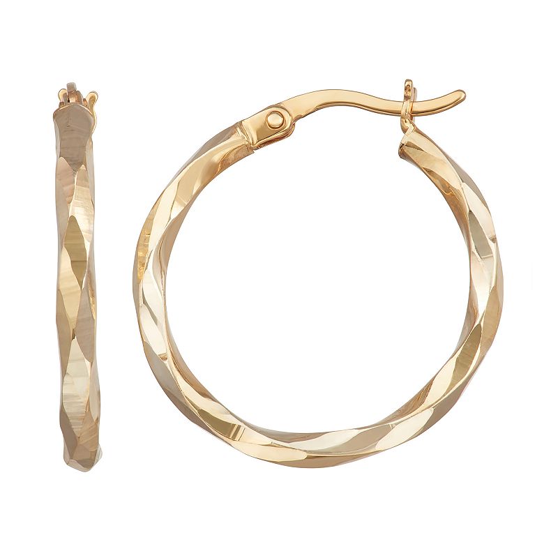 Forever 14K Gold Hammered Hoop Earrings, Womens, Yellow