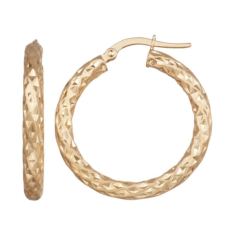 Forever 14K Gold Diamond-Cut Hoop Earrings, Womens, Yellow