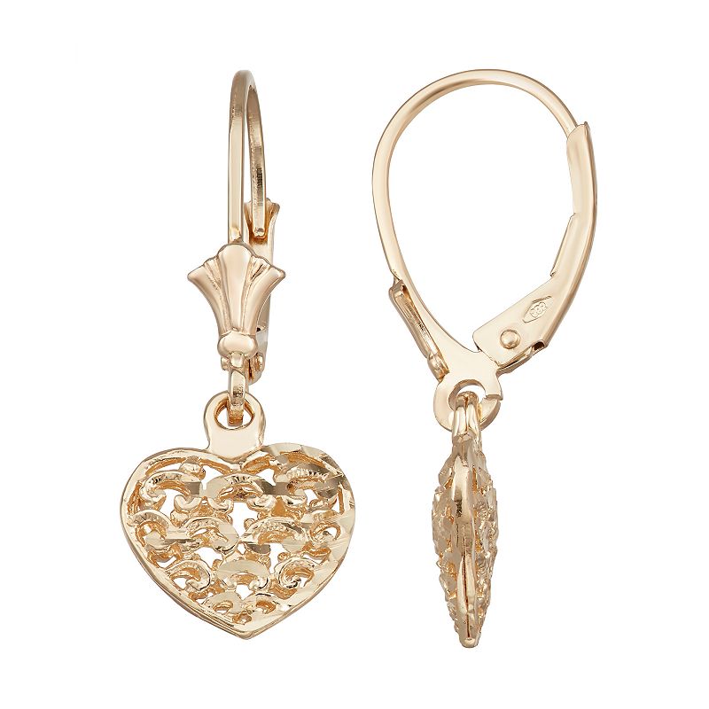 Forever 14K Gold Heart Dangle Earrings, Womens, Yellow
