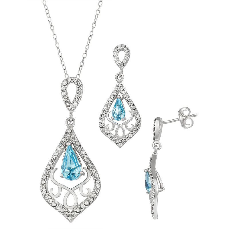 Sterling N Ice Crystal Pendant & Drop Earring Set, Womens, Size: 18, 