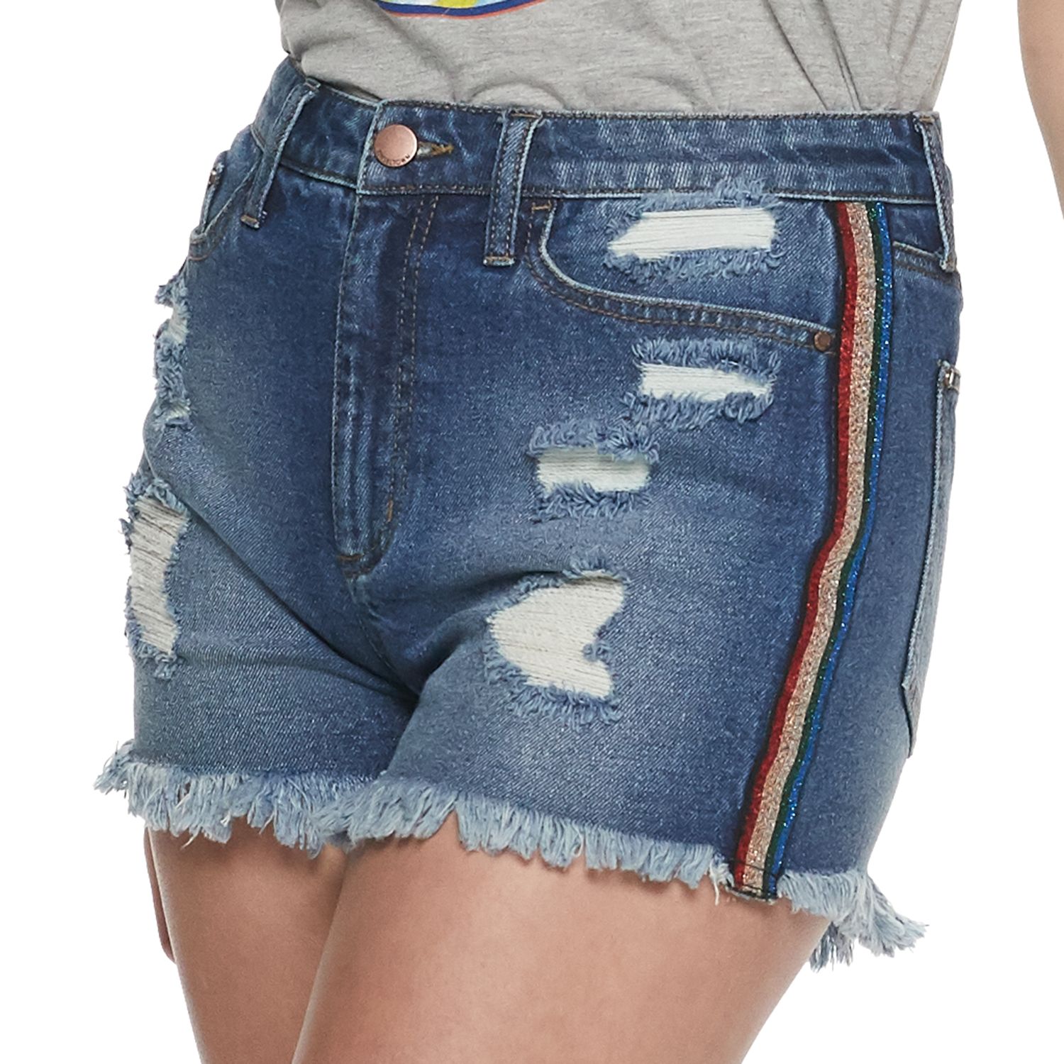 side stripe denim shorts