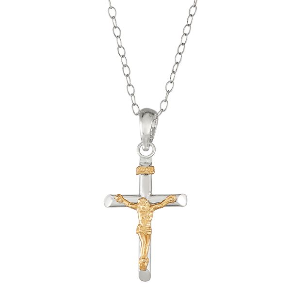 Sterling Silver and 14k Gold Crucifix Pendant