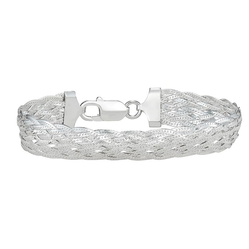 Sterling Silver Braided Herringbone Bracelet, Womens, Size: 7.5, White