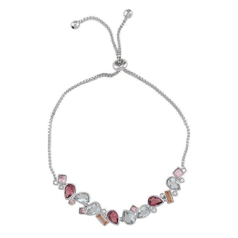 Sterling Silver Adjustable Cluster Crystal Bracelet, Womens, Size: 6, B