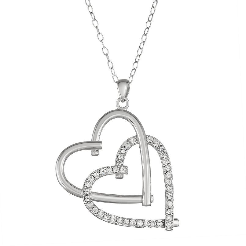 Sterling Silver Crystal Interlocking Heart Necklace