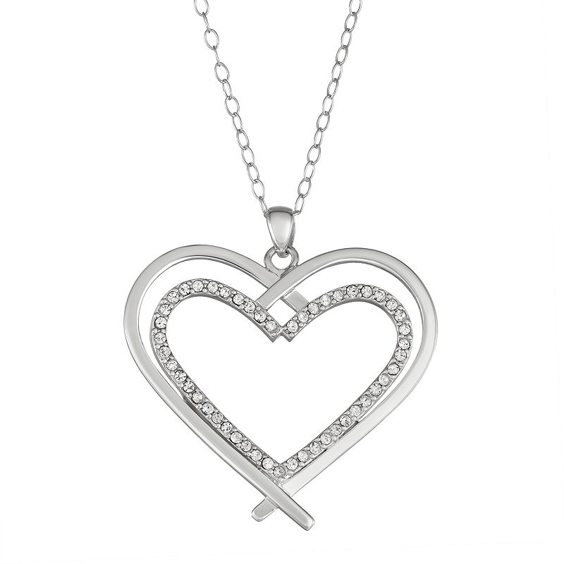 Sterling Silver Crystal Double Heart Necklace, Womens, Size: 18, White