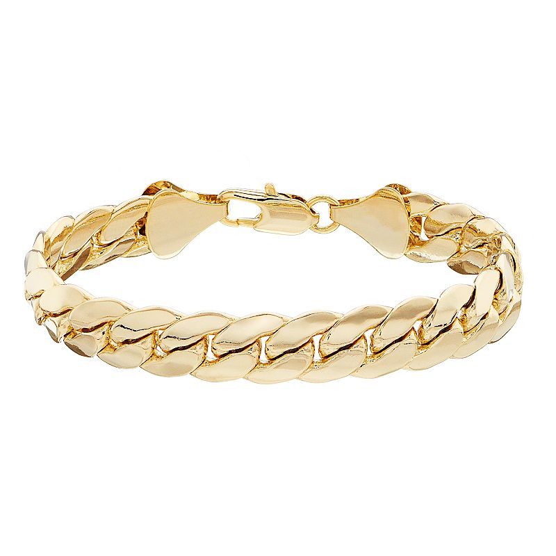 Mens 14k Gold Plated Miami Cuban Chain Bracelet, Size: 9, Yellow