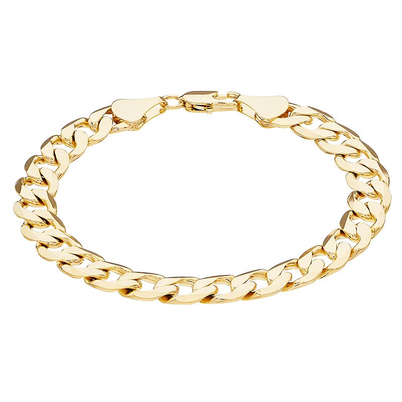 Mens 14k Gold Plated Curb Chain Bracelet, Size: 8.5, Yellow
