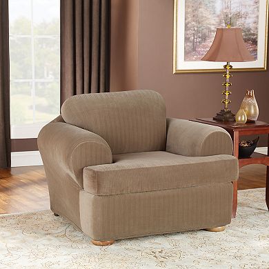 Sure Fit Stretch Pinstripe 2-piece T Cushion Chair Slipcover