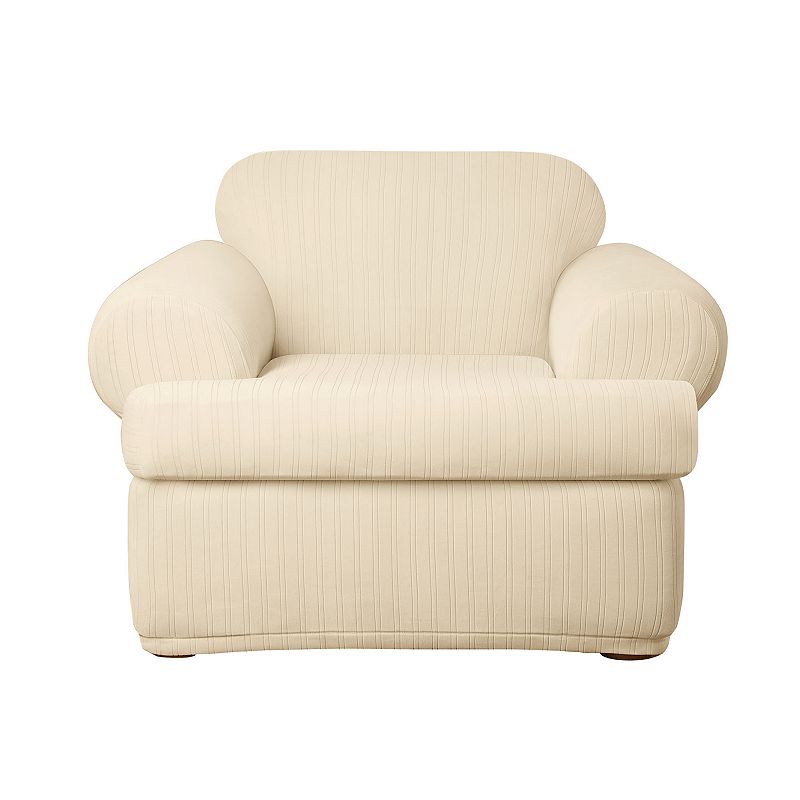 Sure Fit Stretch Pinstripe 2-piece T Cushion Chair Slipcover, Ivory