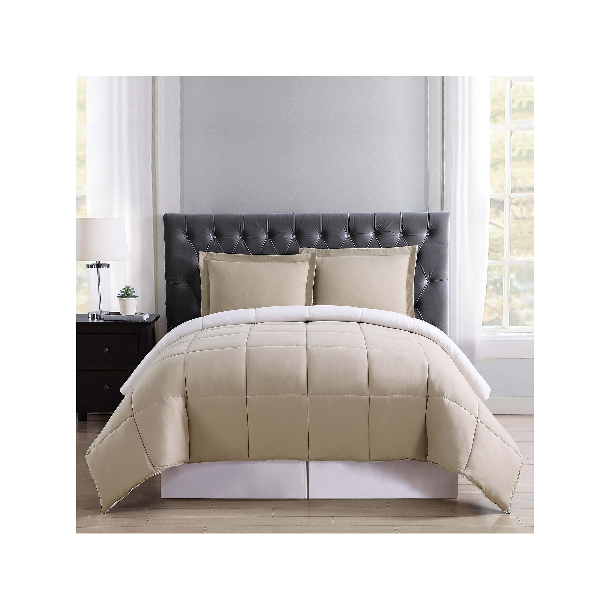 Truly Soft Everyday Reversible Comforter Set, Khaki Ivory