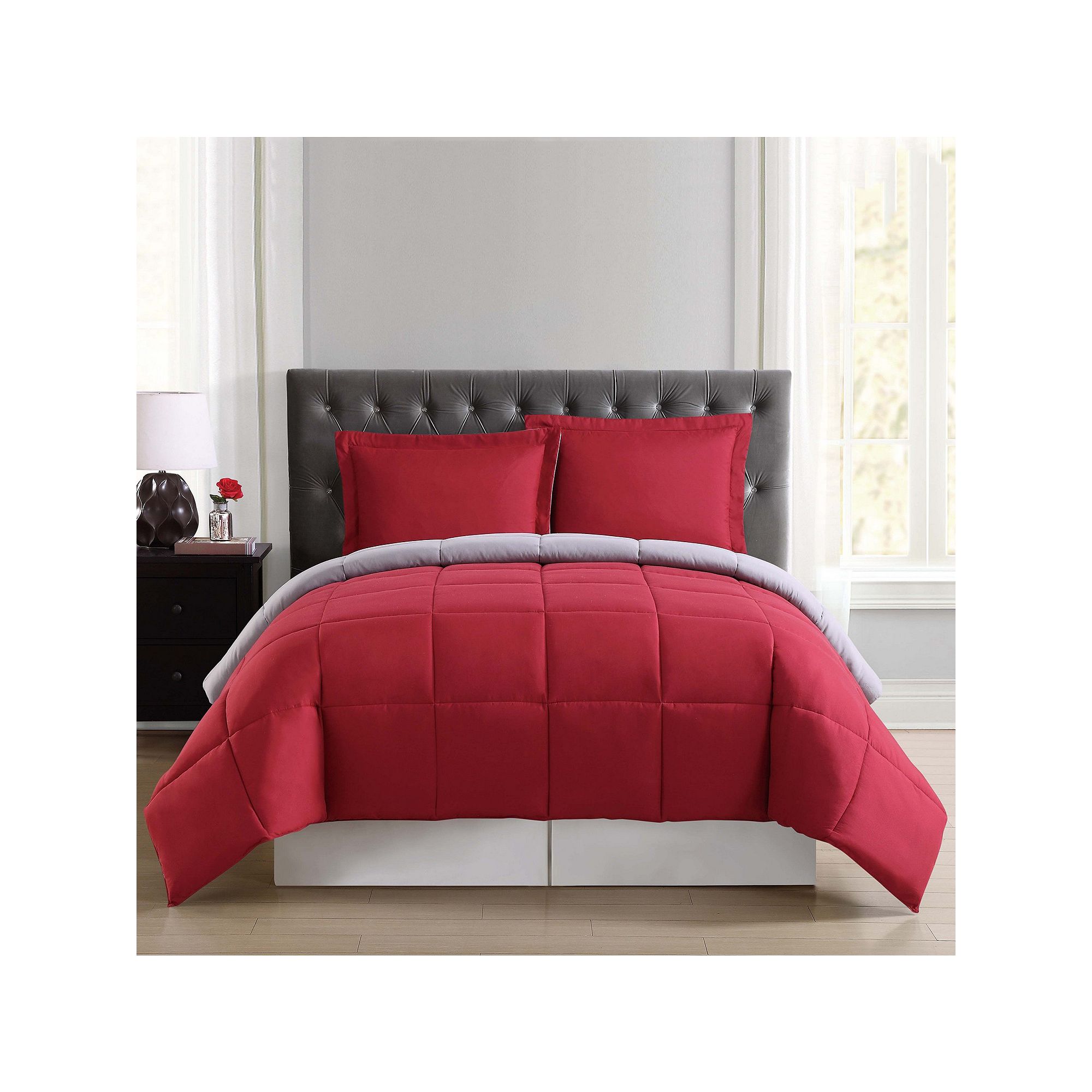 Truly Soft Everyday Reversible Comforter Set, Red Gray