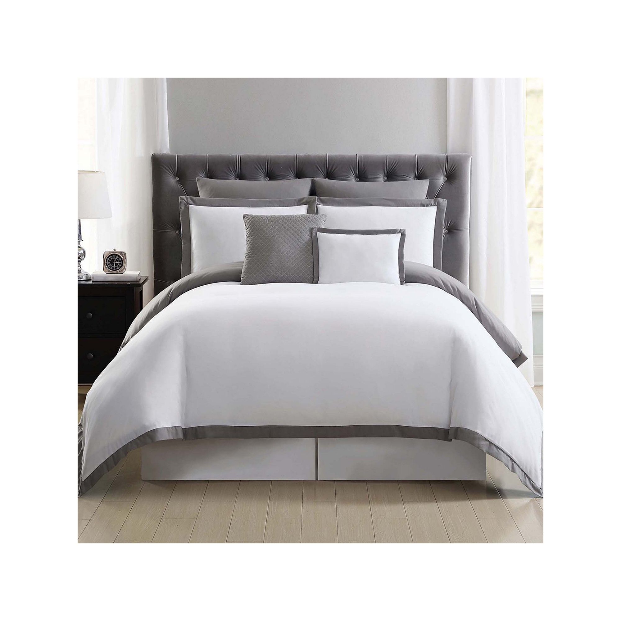 Truly Soft Everyday Hotel Border Duvet Cover Set, White Gray