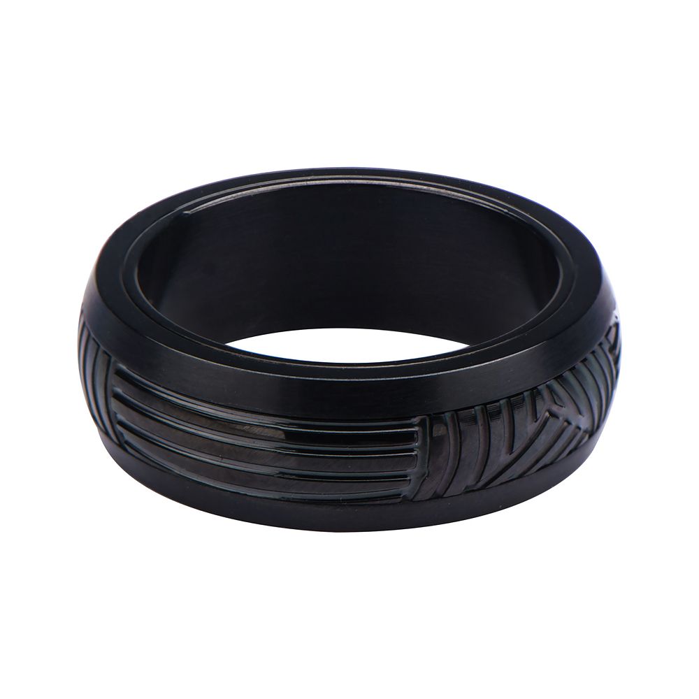 DANTE Men's Black Plated Polished CNC Carving Ring