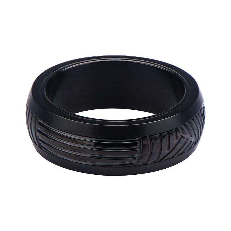 Mens Black Plated Polished CNC Carving Ring, Size: 11