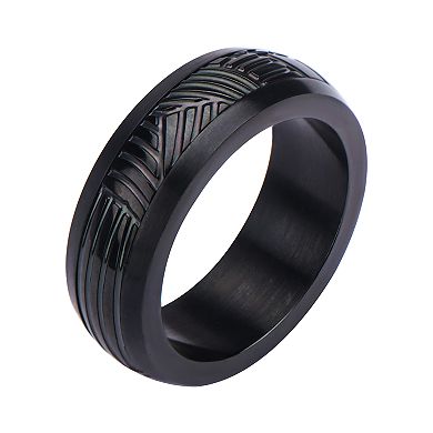 Men's Black Plated Polished CNC Carving Ring