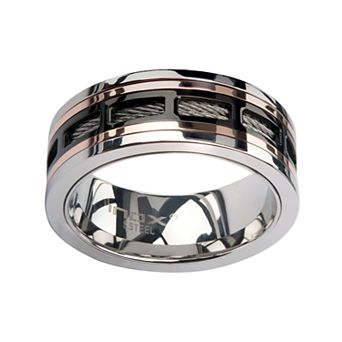 Men's Black and Rose Plated Stainless Steel Ring