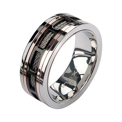 Men's Black and Rose Plated Stainless Steel Ring