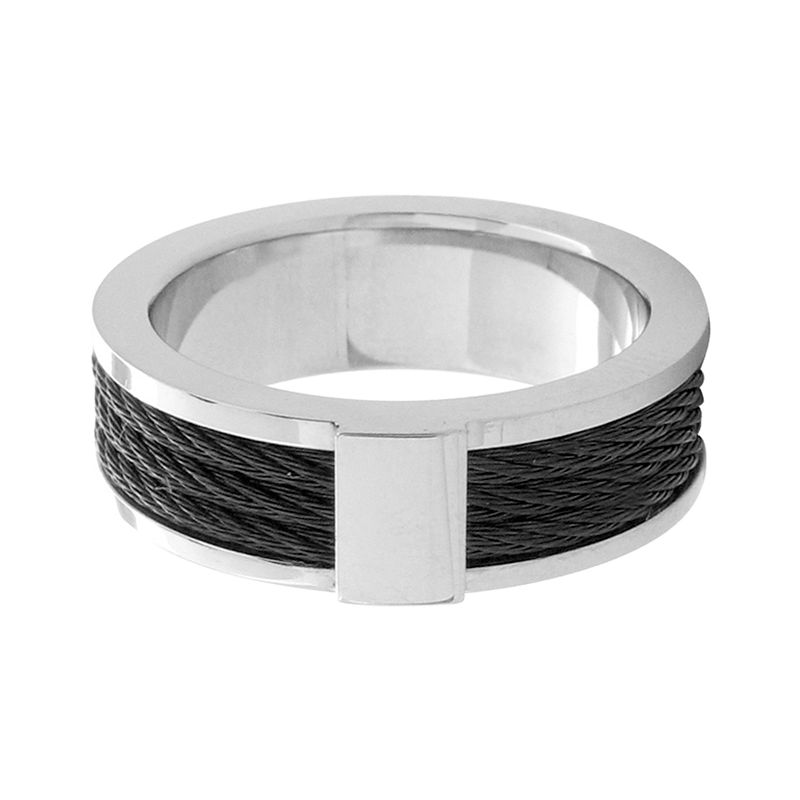 Mens Black Cable Inlayed Comfort Fit Ring, Size: 12