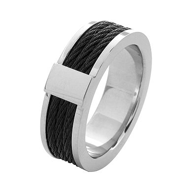 Men's Black Cable Inlayed Comfort Fit Ring
