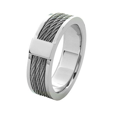 Men's Steel Cable Inlayed Comfort Fit Ring