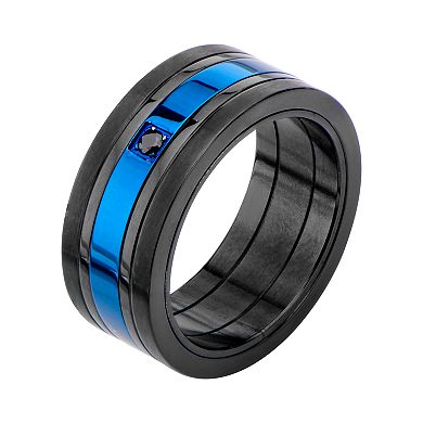 Men's Blue & Black with Cubic Zirconia Ring
