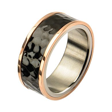 DANTE Men's Stainless Steel Tri-Tone Hammered Finish Ring