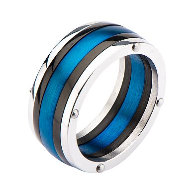 Men's Black & Blue-Plated Polished Ring