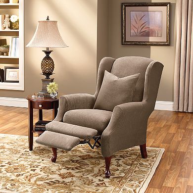 Sure Fit Stretch Pique Box Cushion Wing Recliner Slipcover