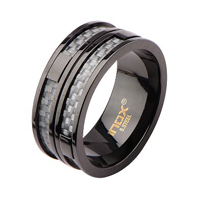 Men's Black Two-Line Gray Carbon Fiber Ring