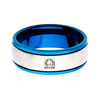 DANTE Men's Blue Plated with Clear Cubic Zirconia Ring