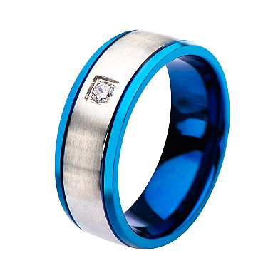 Men's Blue Plated with Clear Cubic Zirconia Ring