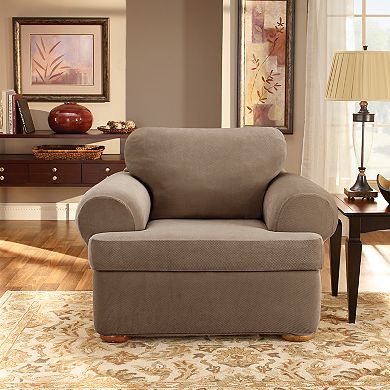 Sure Fit Stretch Pique 2-piece T Cushion Chair Slipcover