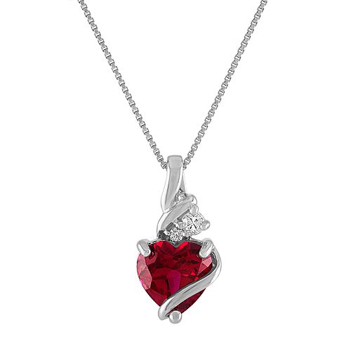 Sterling Silver Lab Created Ruby Wrapped Heart Pendant Necklace 3589