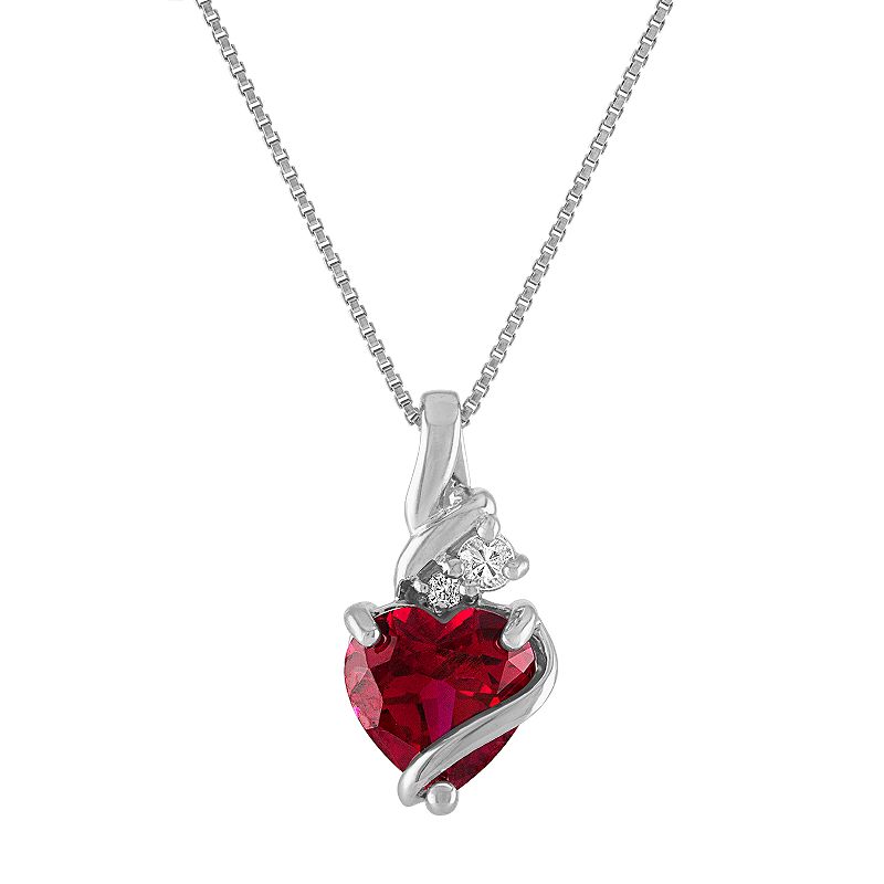Sterling Silver Lab-Created Ruby Wrapped Heart Pendant Necklace, Womens, 