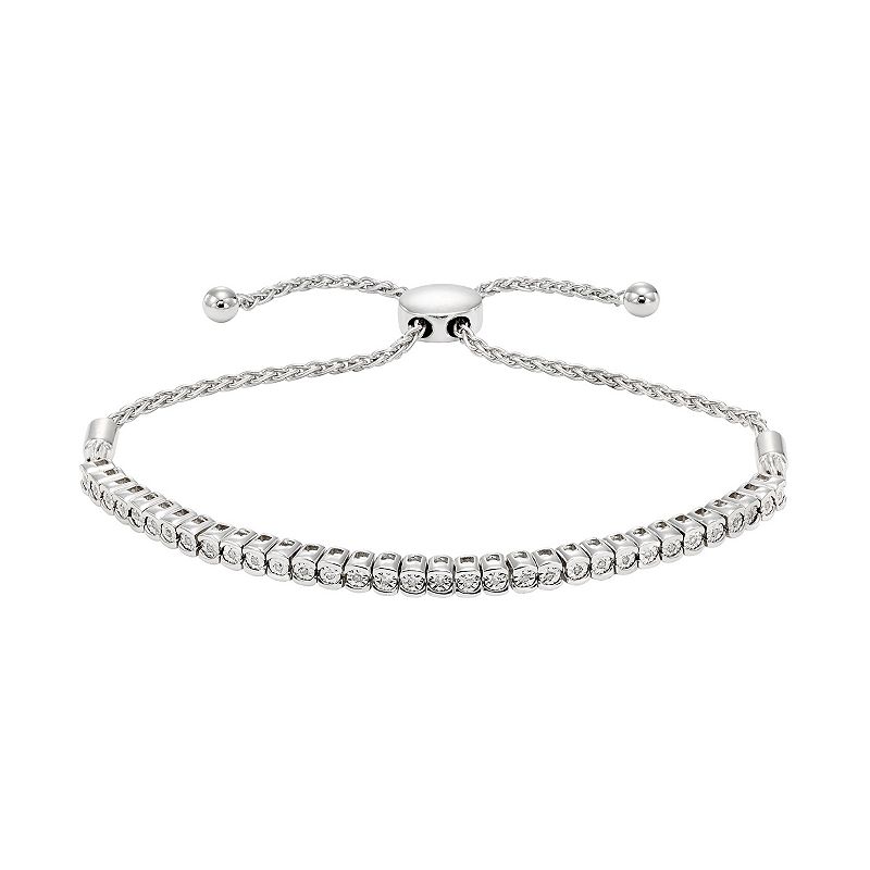 Sterling Silver Diamond Accent Adjustable Bracelet, Womens, Size: 9, Wh