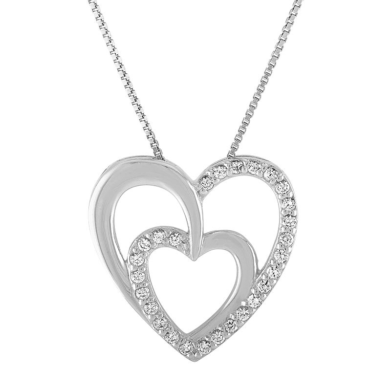 Sterling Silver Lab-Created White Sapphire Double Heart Pendant Necklace, 