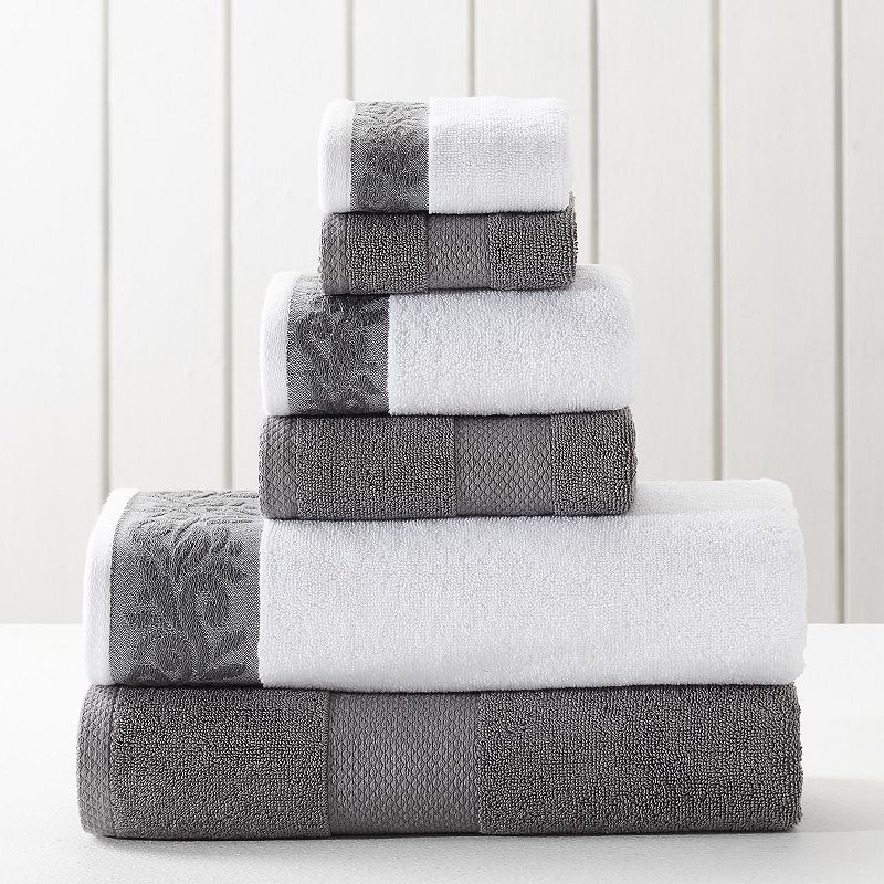 Allure Lifestyle 6-piece Filigree Jacquard Border Bath Towel Set, Grey, 6 P