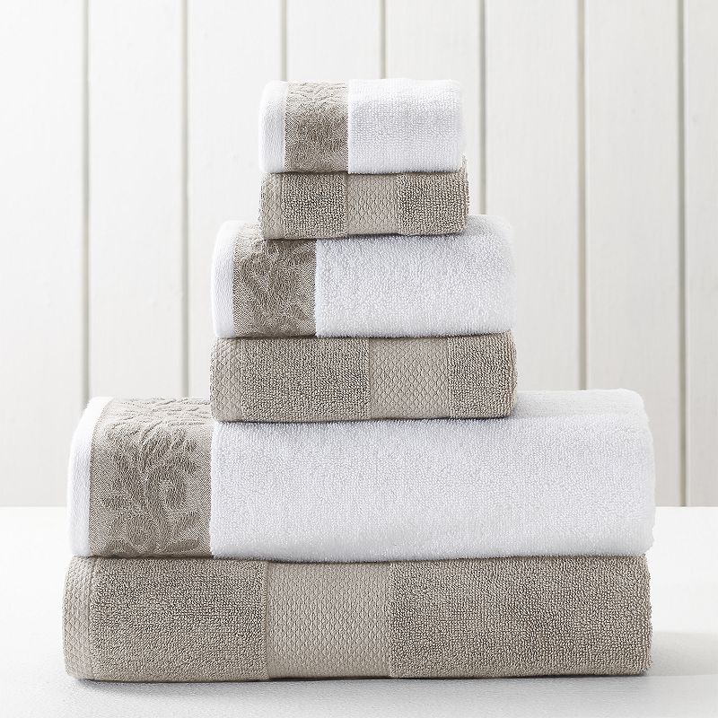 Allure Lifestyle 6-piece Filigree Jacquard Border Bath Towel Set, Beig/Gree