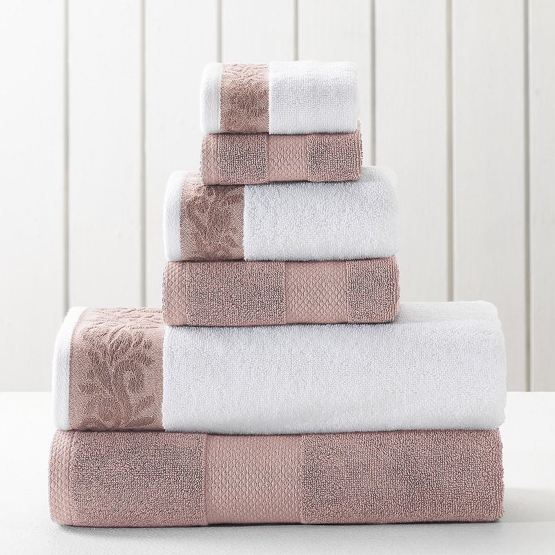 Allure Lifestyle 6-piece Filigree Jacquard Border Bath Towel Set, Pink, 6 P