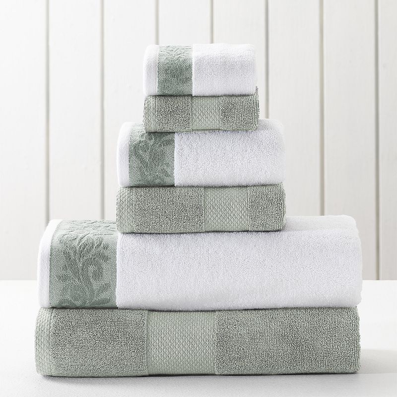 Allure Lifestyle 6-piece Filigree Jacquard Border Bath Towel Set, Green, 6 
