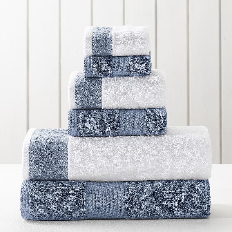 Allure Lifestyle 6-piece Filigree Jacquard Border Bath Towel Set, Blue, 6 P