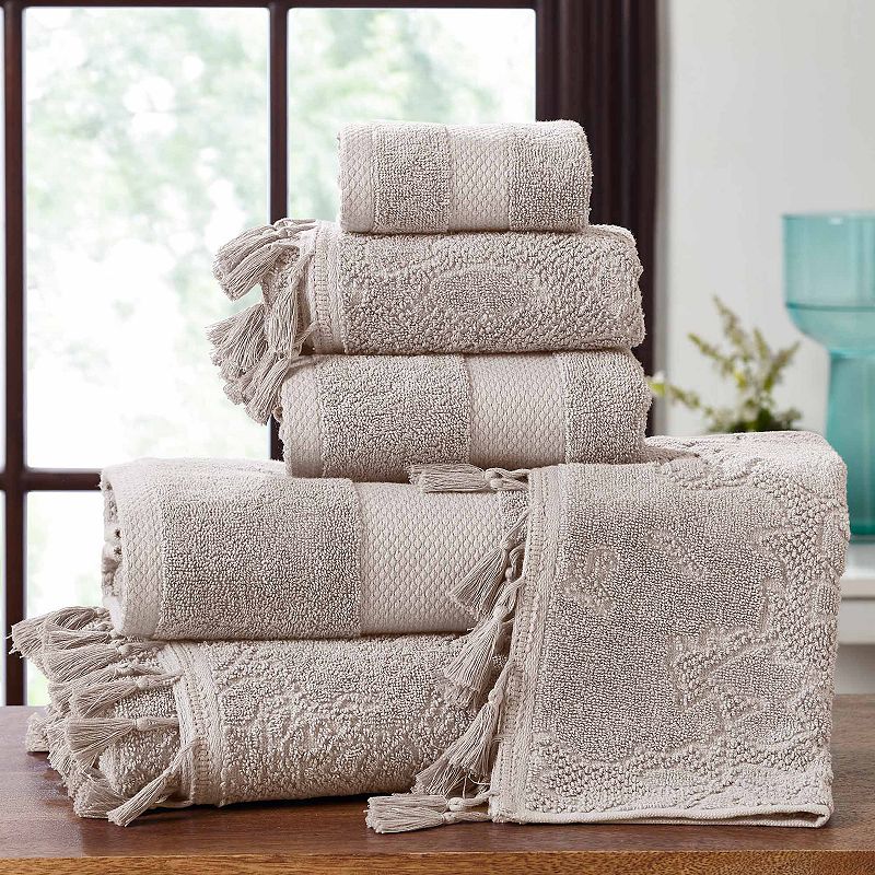 UPC 645470220314 product image for Allure Lifestyle 6-piece Tassel Border Jacquard Bath Towel Set, Beig/Green, 6 Pc | upcitemdb.com