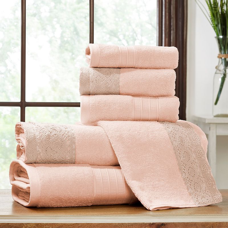 UPC 645470220420 product image for Allure Lifestyle 6-piece Lace Hem Bath Towel Set, Pink | upcitemdb.com